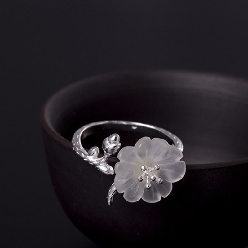 Buddha Stones天然ホワイトクリスタルフラワー 925スターリングシルバー 調節可能なヒーリングリング - image 4