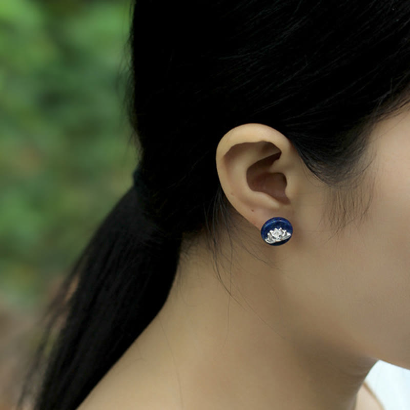 Buddha Stonesラズライト 925 スターリングシルバー 蓮の模様 悟りのイヤリング  - image 11