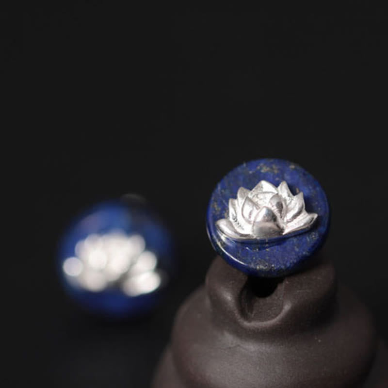 Buddha Stonesラズライト 925 スターリングシルバー 蓮の模様 悟りのイヤリング  - image 9