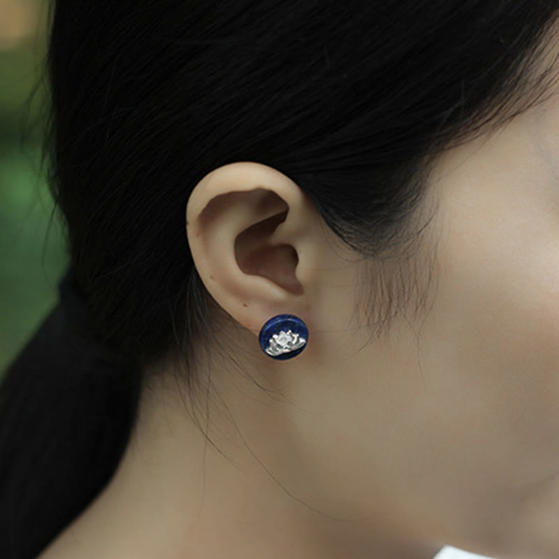 Buddha Stonesラズライト ラピスラズリ 925 スターリングシルバー 蓮の模様 悟りのイヤリング - image 4