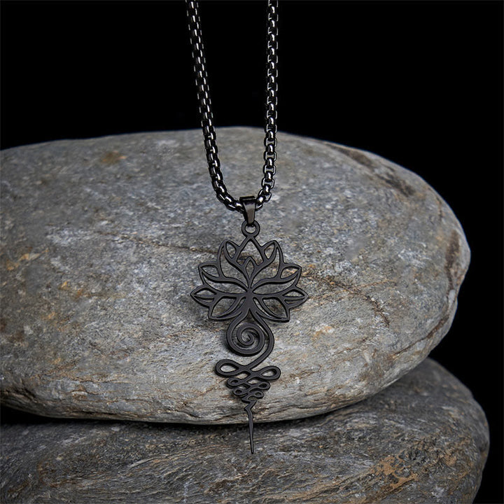 Buddha Stones蓮 ウナロメ チャクラ シンボル デザイン ステンレススチール 悟りのネックレス ペンダント - 黒 - image 12