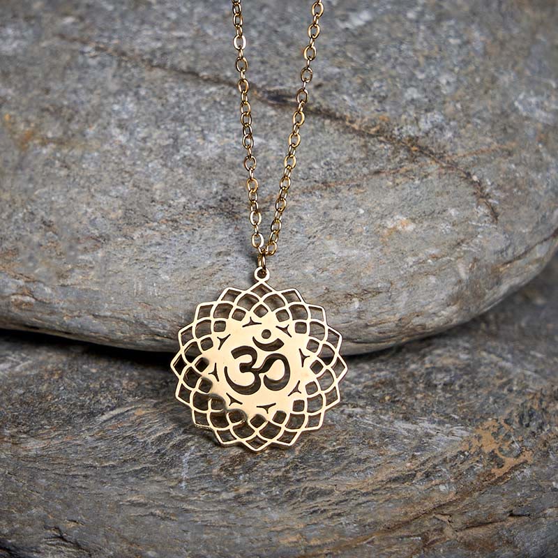 Buddha Stones中空蓮華デザイン Omシンボル ステンレススチール コネクションネックレス ペンダント - 金 - image 0
