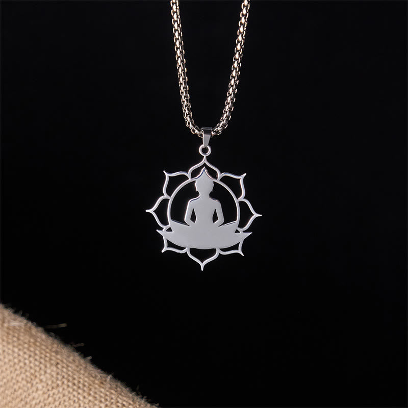Buddha Stonesヴィンテージ 蓮仏座像デザイン ステンレススチール 悟りのネックレスペンダント - image 11