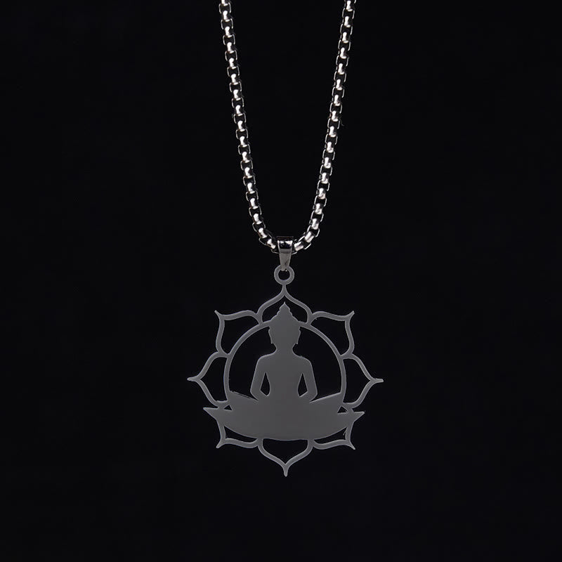 Buddha Stonesヴィンテージ 蓮仏座像デザイン ステンレススチール 悟りのネックレスペンダント - image 17