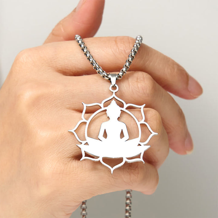 Buddha Stonesヴィンテージ 蓮仏座像デザイン ステンレススチール 悟りのネックレスペンダント - image 12