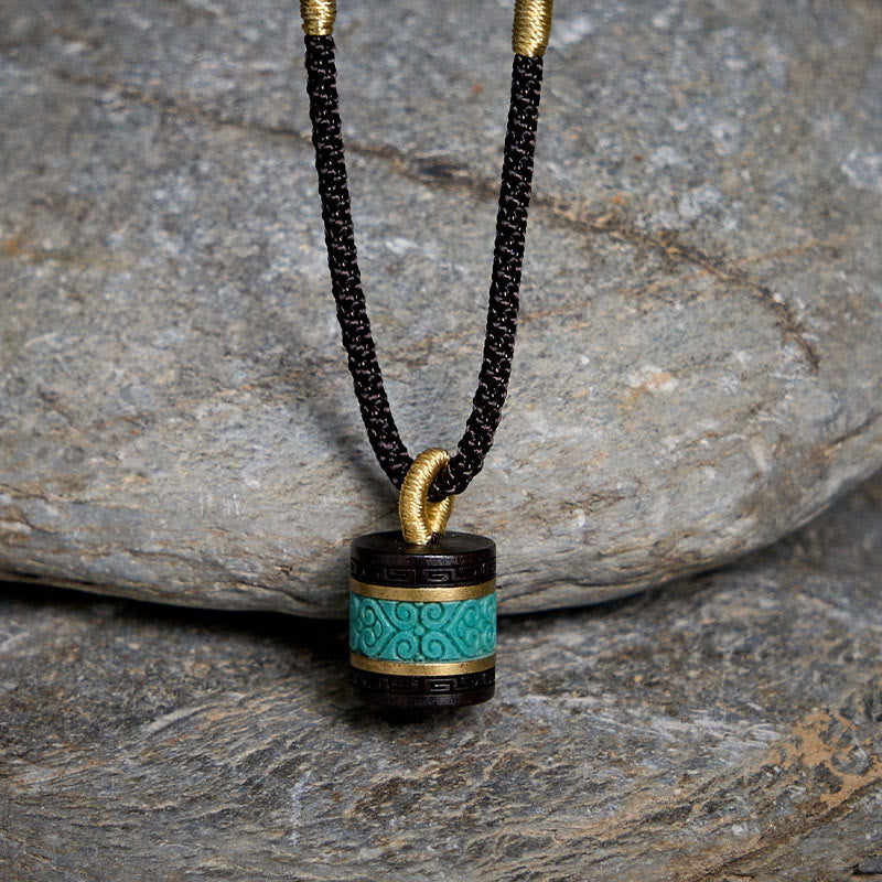 Buddha Stones黒檀ターコイズ シリンダー ピース ネックレス ペンダント - image 1