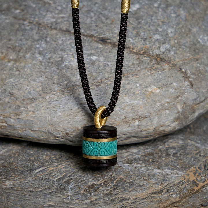 Buddha Stones黒檀ターコイズ シリンダー ピース ネックレス ペンダント - image 1