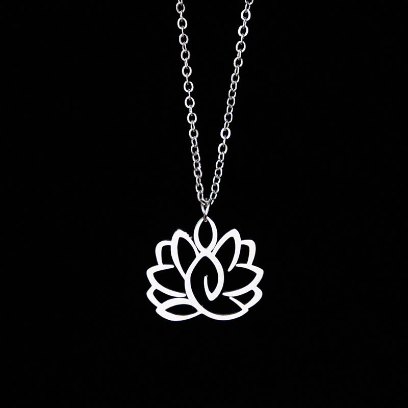 Buddha Stones中空蓮華デザイン ステンレススチール 悟りのネックレスペンダント - 銀 - image 0