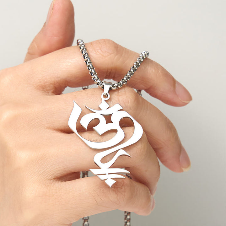 Buddha StonesヴィンテージOMシンボル幾何学デザインステンレススチール接続ネックレスペンダント - image 11