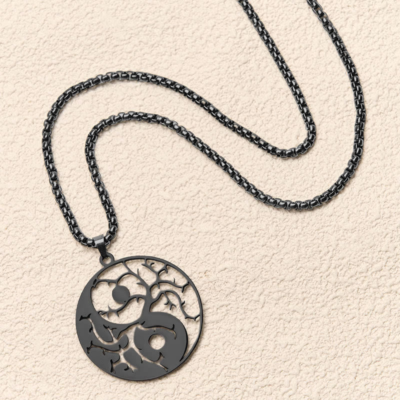 Buddha Stonesの枝と中空の陰陽デザインステンレススチールのバランスネックレスペンダント - image 4
