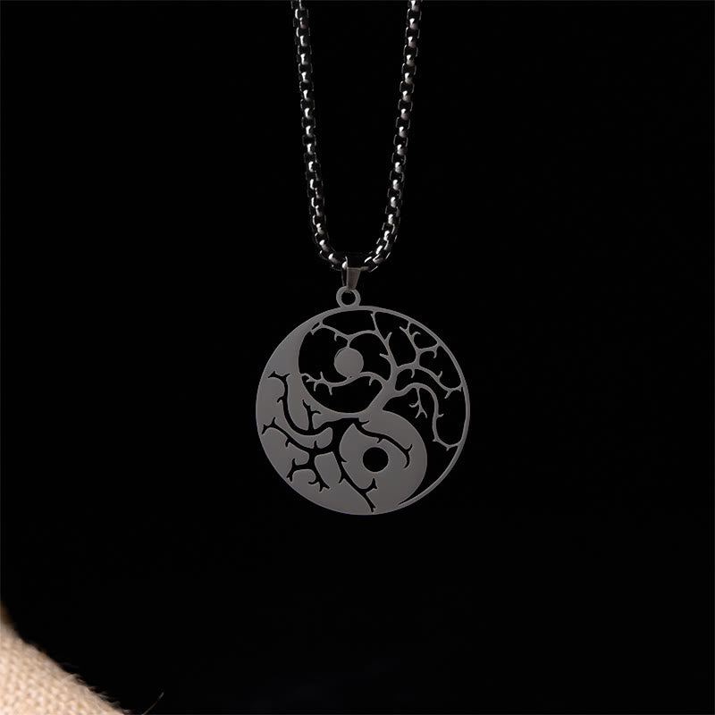 Buddha Stonesの枝と中空の陰陽デザインステンレススチールのバランスネックレスペンダント - image 2