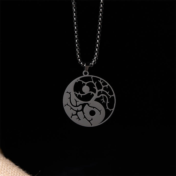 Buddha Stonesの枝と中空の陰陽デザインステンレススチールのバランスネックレスペンダント - image 2