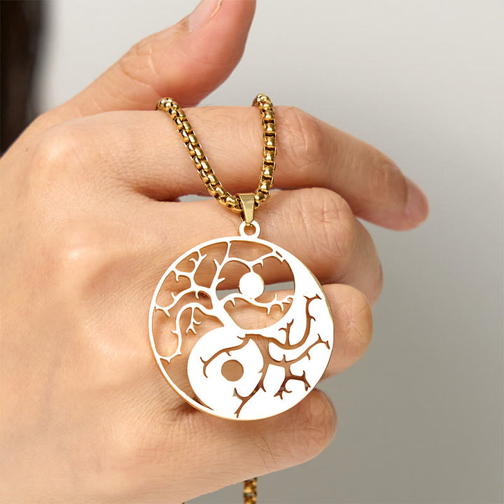 Buddha Stonesの枝と中空の陰陽デザインステンレススチールのバランスネックレスペンダント - image 18