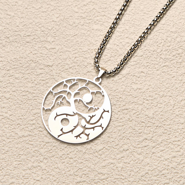 Buddha Stonesの枝と中空の陰陽デザインステンレススチールのバランスネックレスペンダント - image 10