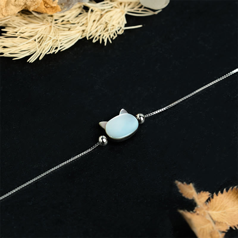 Buddha Stones 925スターリングシルバー シャコガイ ストーン キャットヘッド良縁祈願チェーンブレスレット - image 1