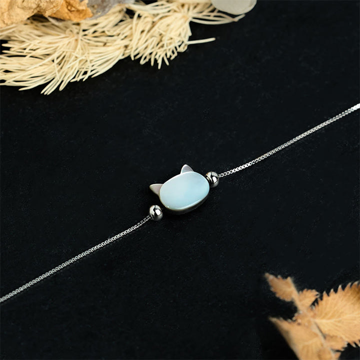 Buddha Stones 925スターリングシルバー シャコガイ ストーン キャットヘッド良縁祈願チェーンブレスレット - image 1