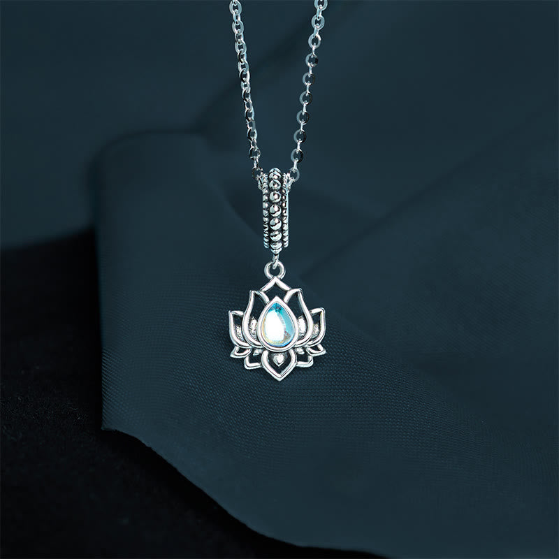 Buddha Stones925スターリングシルバー ロータスデザイン ムーンストーン ヒーリングネックレスペンダント - ムーンストーン - image 0