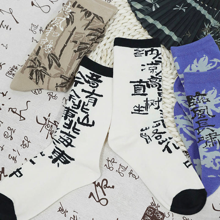 Buddha Stones中国書道 花柄 マイクロクルー レディース コットンソックス - image 31