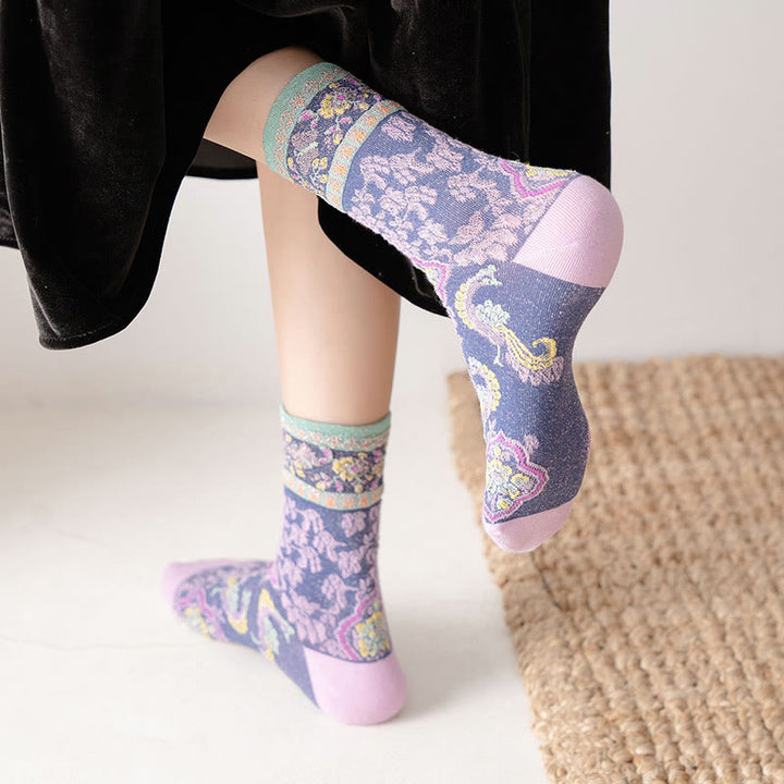 Buddha Stonesレトロエンボス加工 花柄 マイクロクルー レディース コットンソックス - image 13