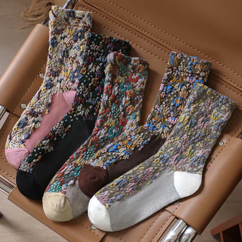 Buddha Stonesエスニックテクスチャードフローラル柄 レディース マイクロクルー コットンソックス - image 17