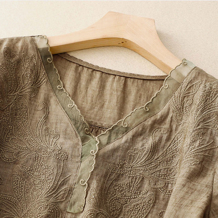 Buddha StonesVネック バタフライ レディース ハーフスリーブ シャツ - image 14
