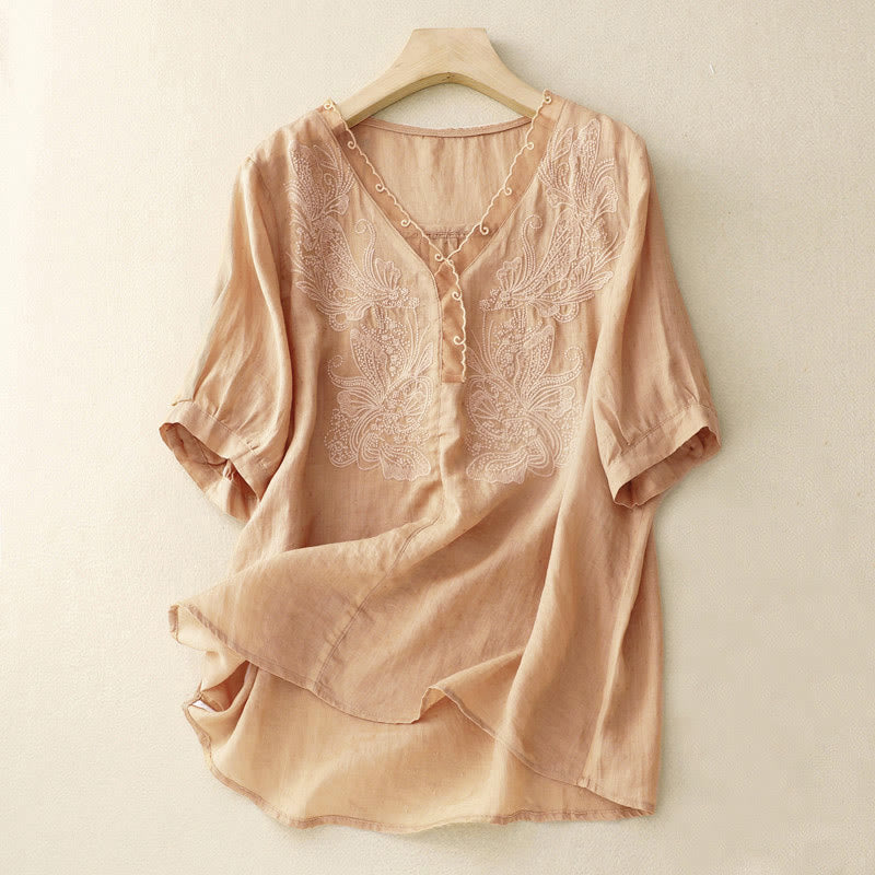 Buddha StonesVネック バタフライ レディース ハーフスリーブ シャツ - バーリーウッド - US14、 UK/AU18、 EU46 (2XL) - image 3