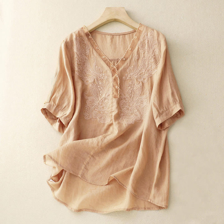 Buddha StonesVネック バタフライ レディース ハーフスリーブ シャツ - バーリーウッド - US14、 UK/AU18、 EU46 (2XL) - image 3