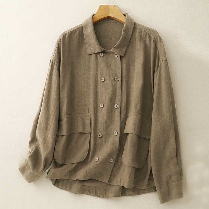 Buddha Stonesダブルブレストデザイン 長袖 レディース コットンジャケット ポケット付き - image 1