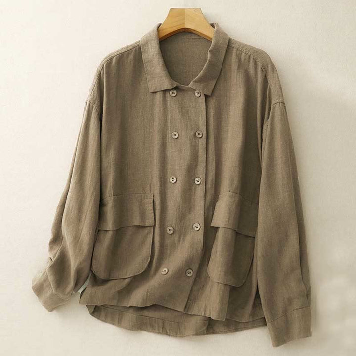 Buddha Stonesダブルブレストデザイン 長袖 レディース コットンジャケット ポケット付き - image 1