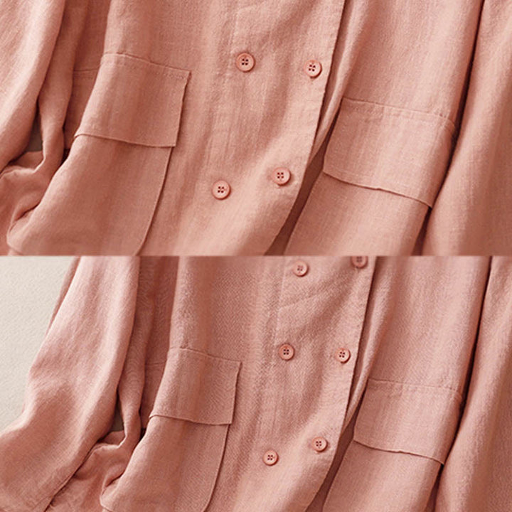 Buddha Stonesダブルブレストデザイン 長袖 レディース コットンジャケット ポケット付き - image 18