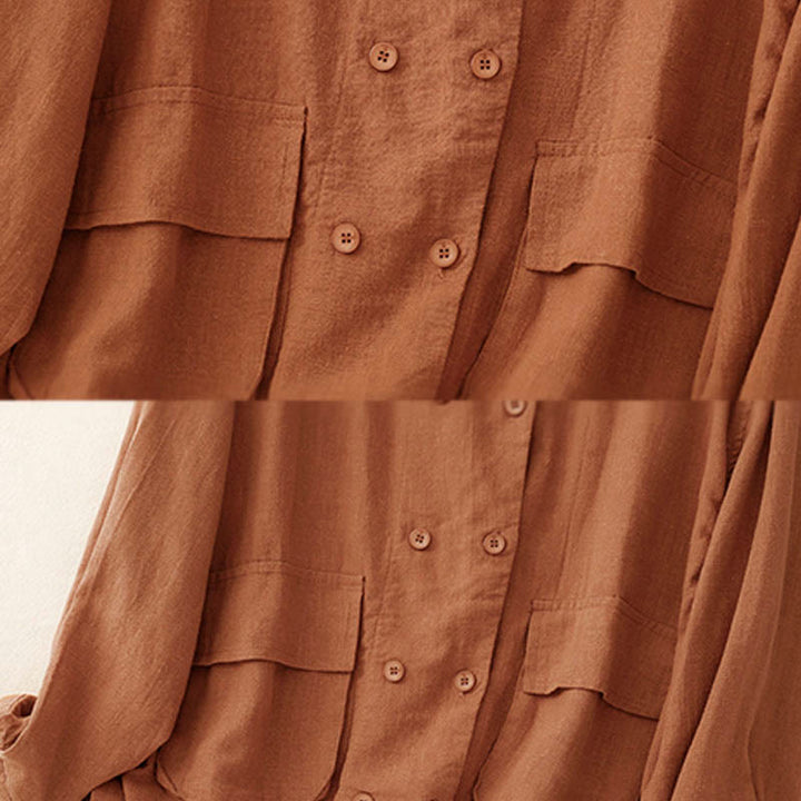 Buddha Stonesダブルブレストデザイン 長袖 レディース コットンジャケット ポケット付き - image 11