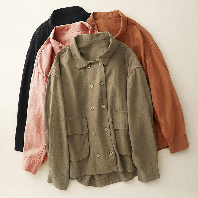 Buddha Stonesダブルブレストデザイン 長袖 レディース コットンジャケット ポケット付き - image 0