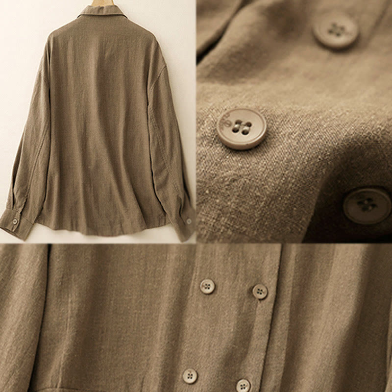 Buddha Stonesダブルブレストデザイン 長袖 レディース コットンジャケット ポケット付き - image 2