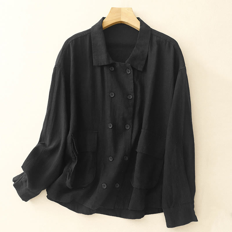 Buddha Stonesダブルブレストデザイン 長袖 レディース コットンジャケット ポケット付き - image 12