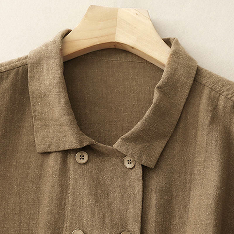 Buddha Stonesダブルブレストデザイン 長袖 レディース コットンジャケット ポケット付き - image 4