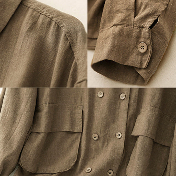 Buddha Stonesダブルブレストデザイン 長袖 レディース コットンジャケット ポケット付き - image 5