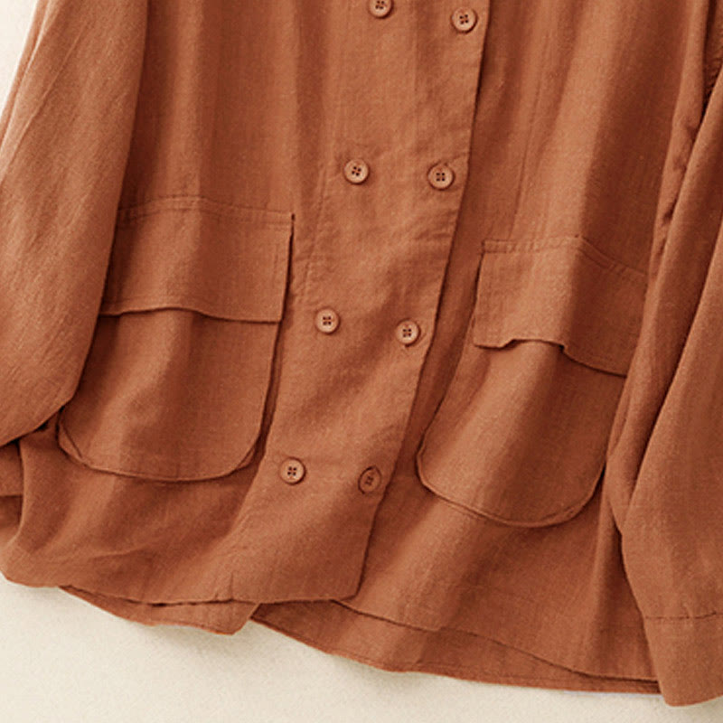 Buddha Stonesダブルブレストデザイン 長袖 レディース コットンジャケット ポケット付き - image 10