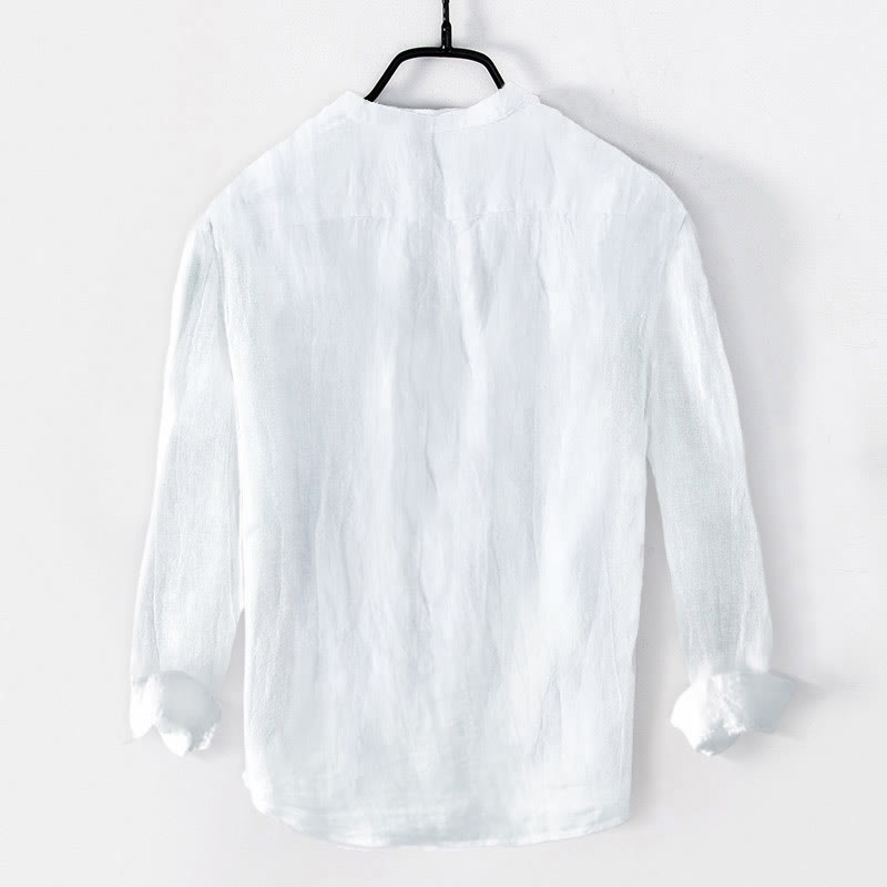 Buddha Stones無地 長袖 ハーフボタンシャツ コットンリネン メンズ 服 - image 11