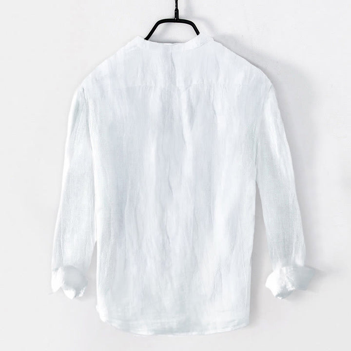 Buddha Stones無地 長袖 ハーフボタンシャツ コットンリネン メンズ 服 - image 11