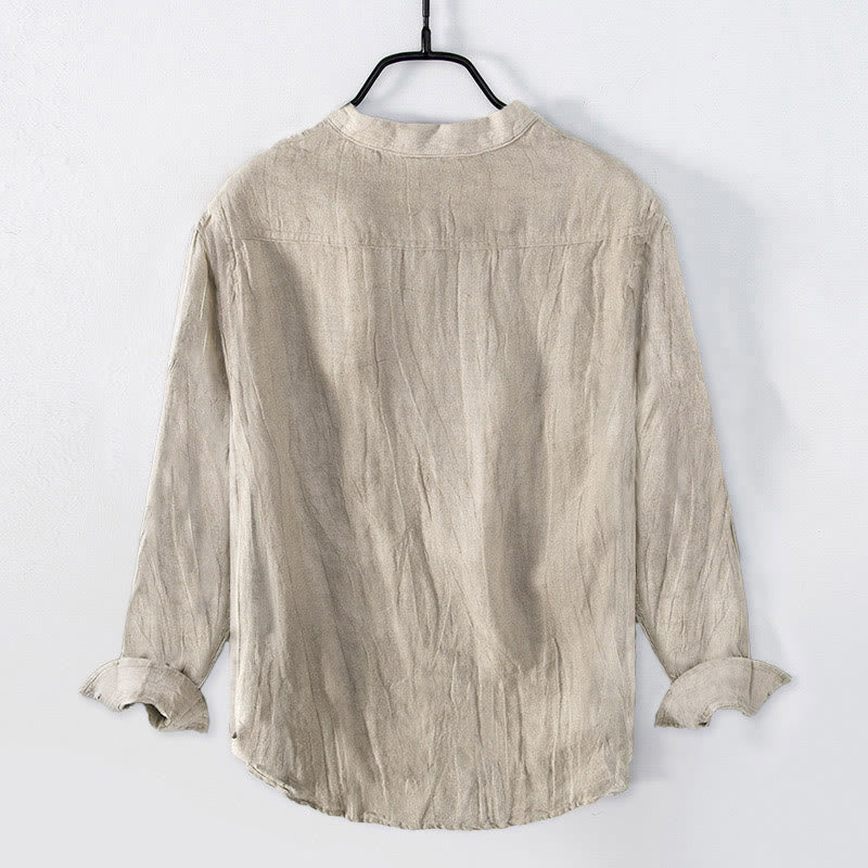 Buddha Stones無地 長袖 ハーフボタンシャツ コットンリネン メンズ 服 - image 17