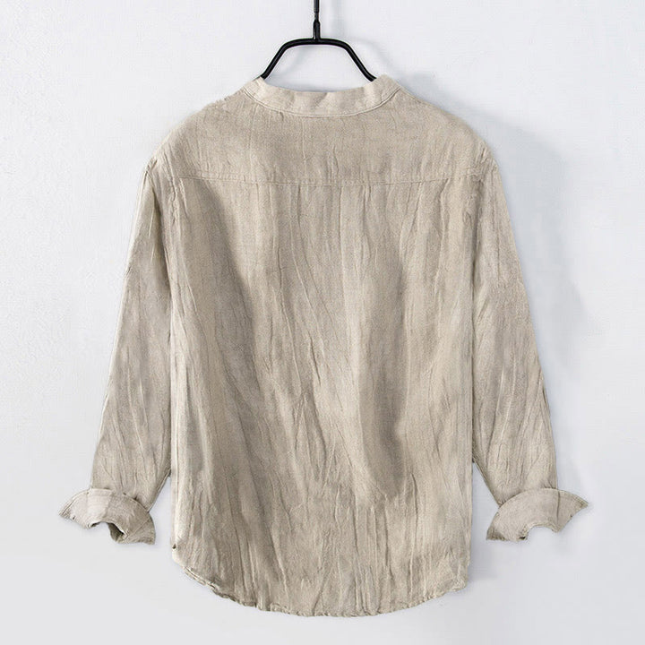 Buddha Stones無地 長袖 ハーフボタンシャツ コットンリネン メンズ 服 - image 17