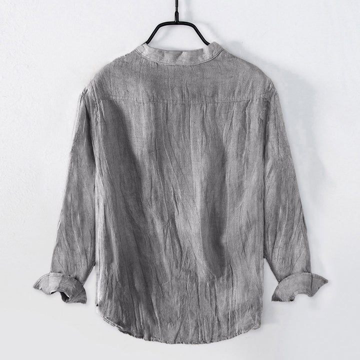 Buddha Stones無地 長袖 ハーフボタンシャツ コットンリネン メンズ 服 - image 2