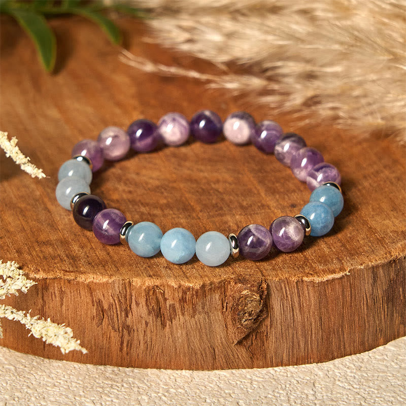 Buddha Stonesアメジスト アクアマリン スペーサービーズ 平和ブレスレット - image 1