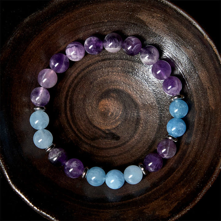 Buddha Stonesアメジスト アクアマリン スペーサービーズ 平和ブレスレット - アメジスト＆アクアマリン（手首周り：19～22cm） - image 0