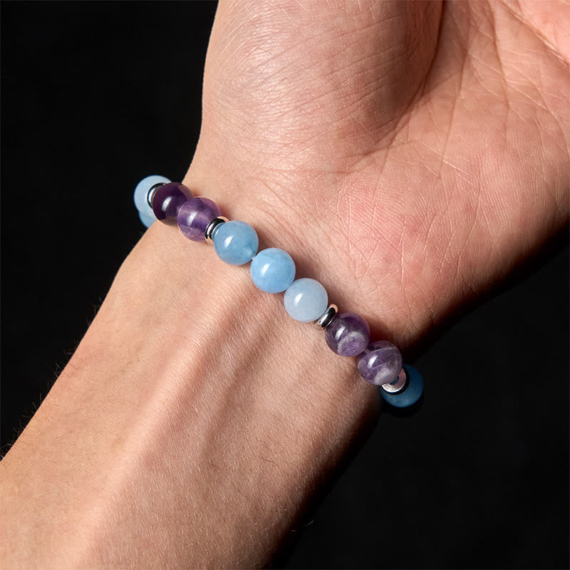 Buddha Stonesアメジスト アクアマリン スペーサービーズ 平和ブレスレット - image 4