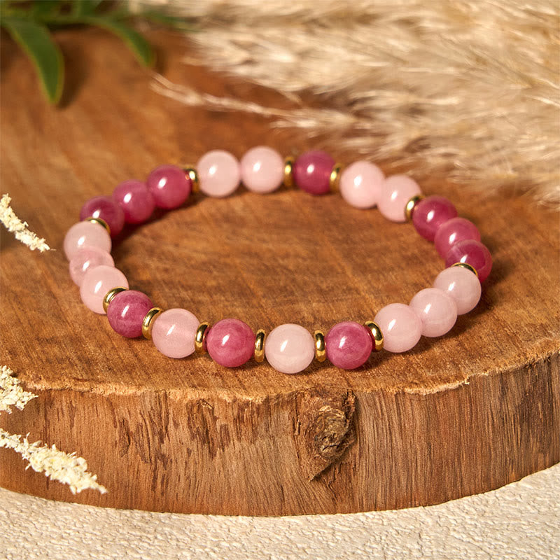 Buddha Stonesストロベリークォーツ ピンククリスタルビーズ ラブ幸運を呼ぶブレスレット - image 1
