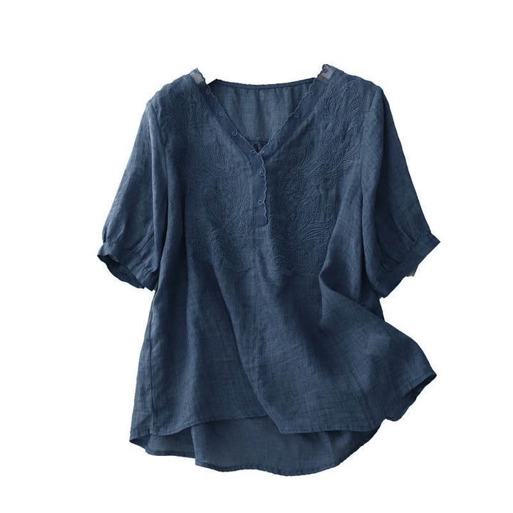 Buddha StonesVネック バタフライ レディース ハーフスリーブ シャツ - image 20