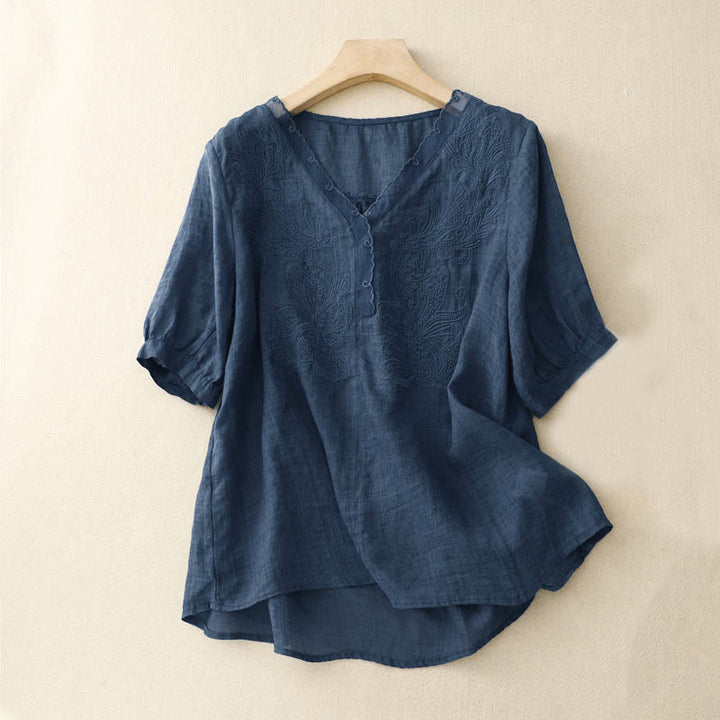 Buddha StonesVネック バタフライ レディース ハーフスリーブ シャツ - スティールブルー - US14、 UK/AU18、 EU46 (2XL) - image 16