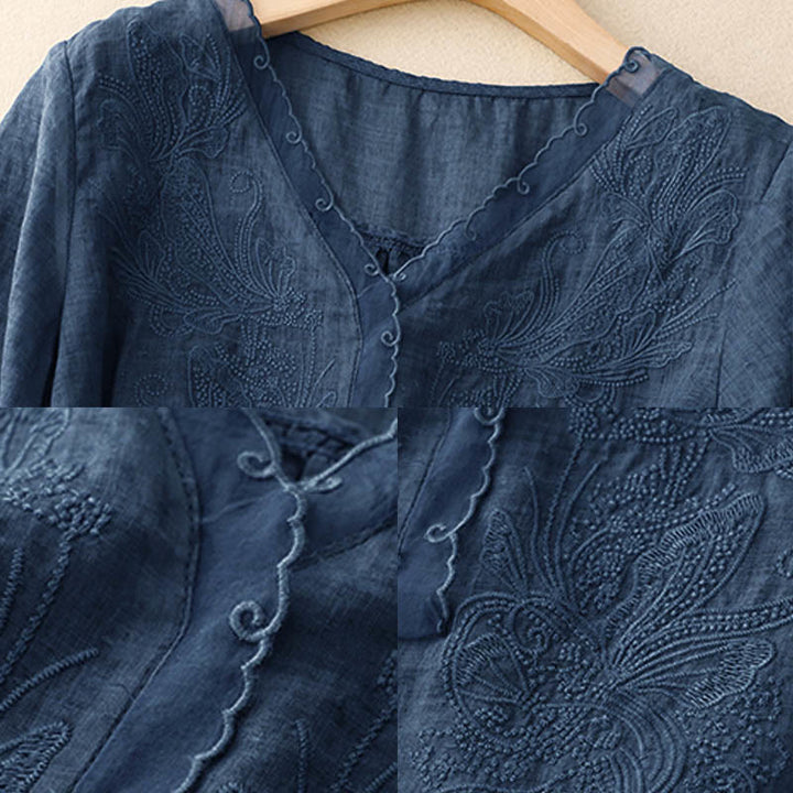 Buddha StonesVネック バタフライ レディース ハーフスリーブ シャツ - image 17