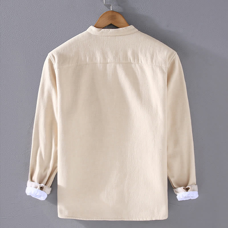 Buddha Stonesメンズ スタンダードカラー 長袖 保温 フリース裏地 ラミーコットン ジャケット ポケット付き - image 5